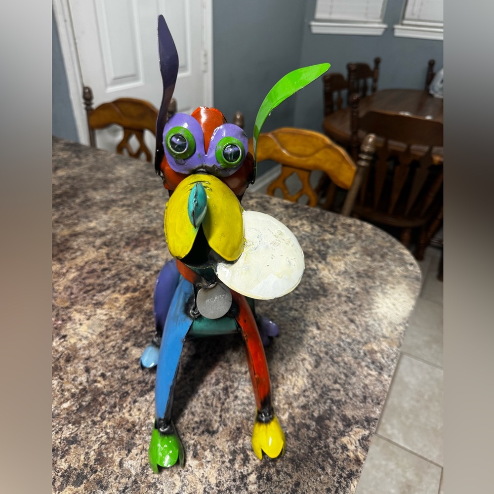 Colorful Metal Parrot Dog Sculpture